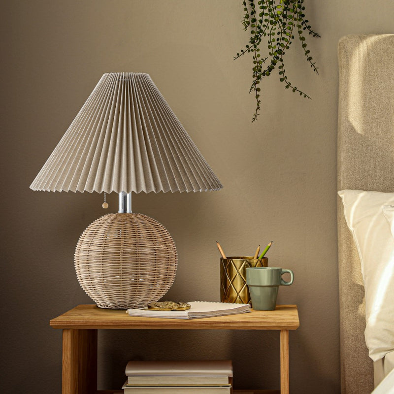 Aksel 17.25" Coastal Scandinavian Resin/Iron Sphere LED Table Lamp with Pleated Shade and Pull Chain