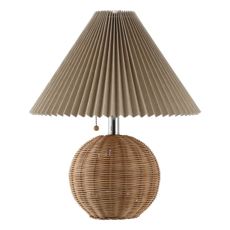 Aksel 17.25" Coastal Scandinavian Resin/Iron Sphere LED Table Lamp with Pleated Shade and Pull Chain - JONATHAN Y