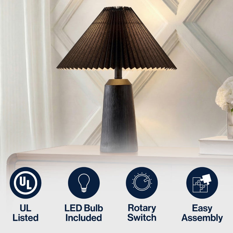 Arvid 20.5" Rustic Scandinavian Resin/Iron Lighthouse LED Table Lamp with Pleated Shade