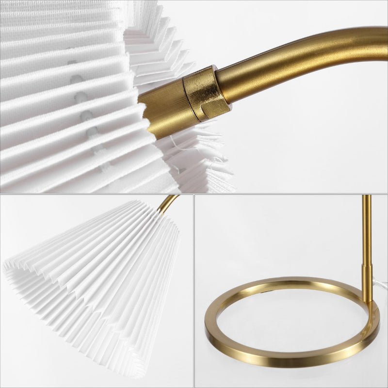 Callie 22" Modern Glam Metal Arc Adjustable Head LED Table Lamp with Pleated Shade