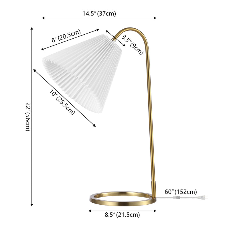 Callie 22" Modern Glam Metal Arc Adjustable Head LED Table Lamp with Pleated Shade