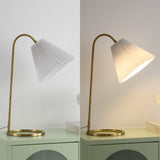 Callie 22" Modern Glam Metal Arc Adjustable Head LED Table Lamp with Pleated Shade