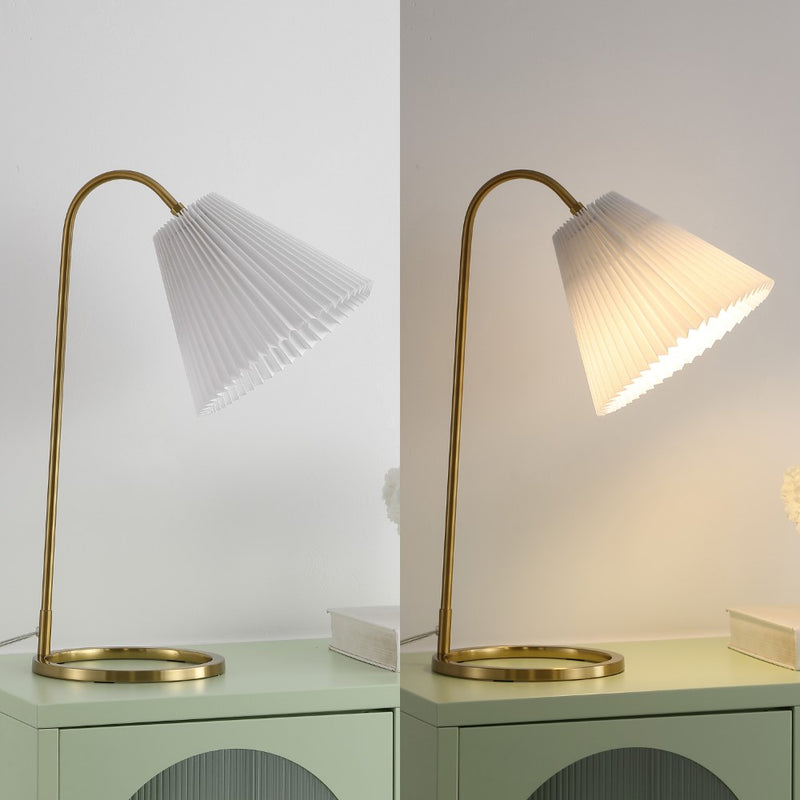 Callie 22" Modern Glam Metal Arc Adjustable Head LED Table Lamp with Pleated Shade