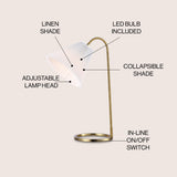 Callie 22" Modern Glam Metal Arc Adjustable Head LED Table Lamp with Pleated Shade