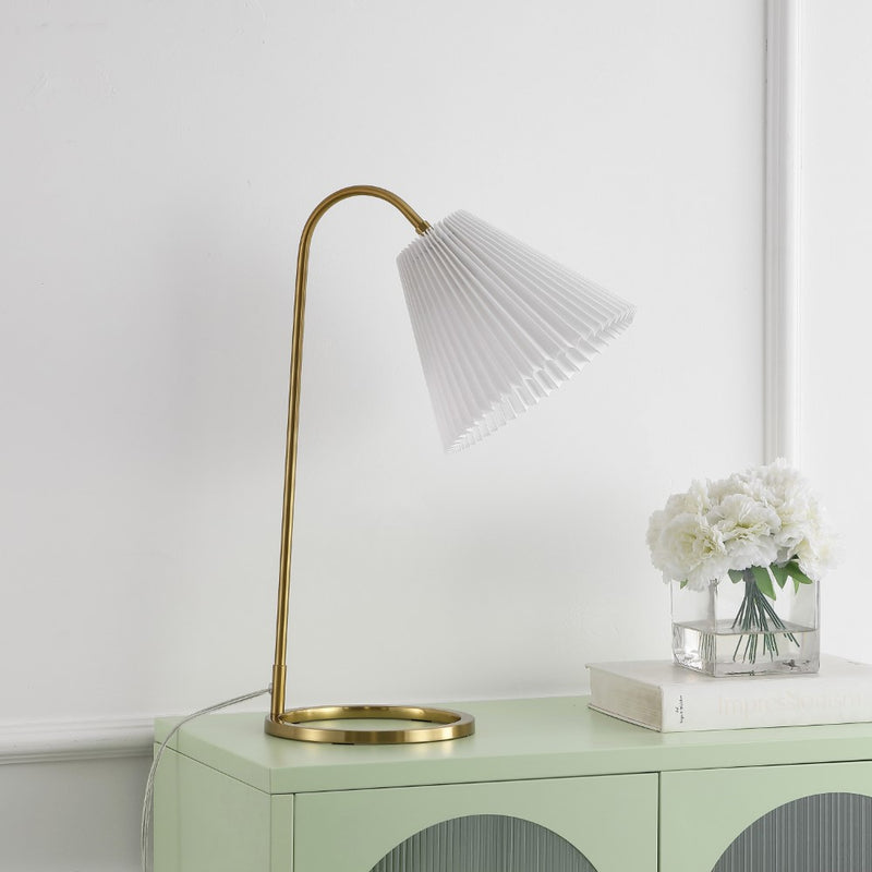 Callie 22" Modern Glam Metal Arc Adjustable Head LED Table Lamp with Pleated Shade