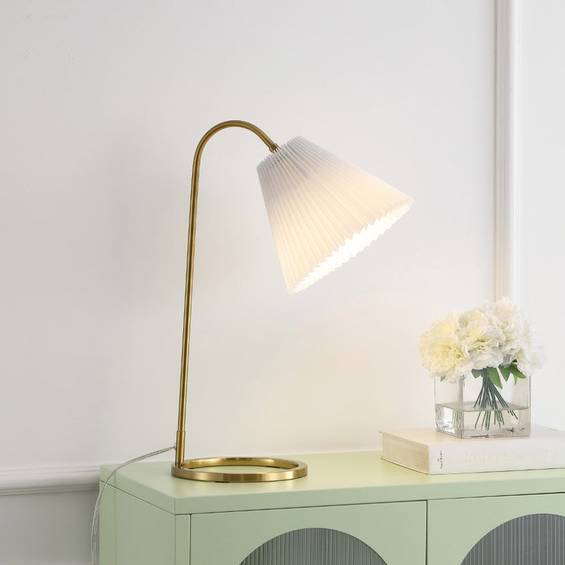 Callie 22" Modern Glam Metal Arc Adjustable Head LED Table Lamp with Pleated Shade