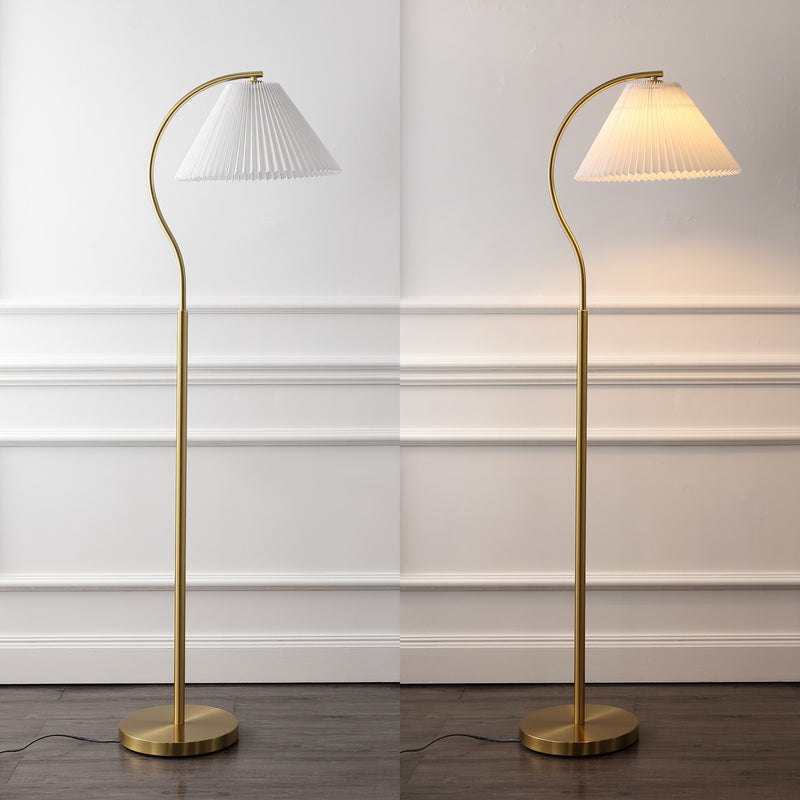 Devon 60.5" Modern Glam Metal Arc LED Floor Lamp with Pleated Shade