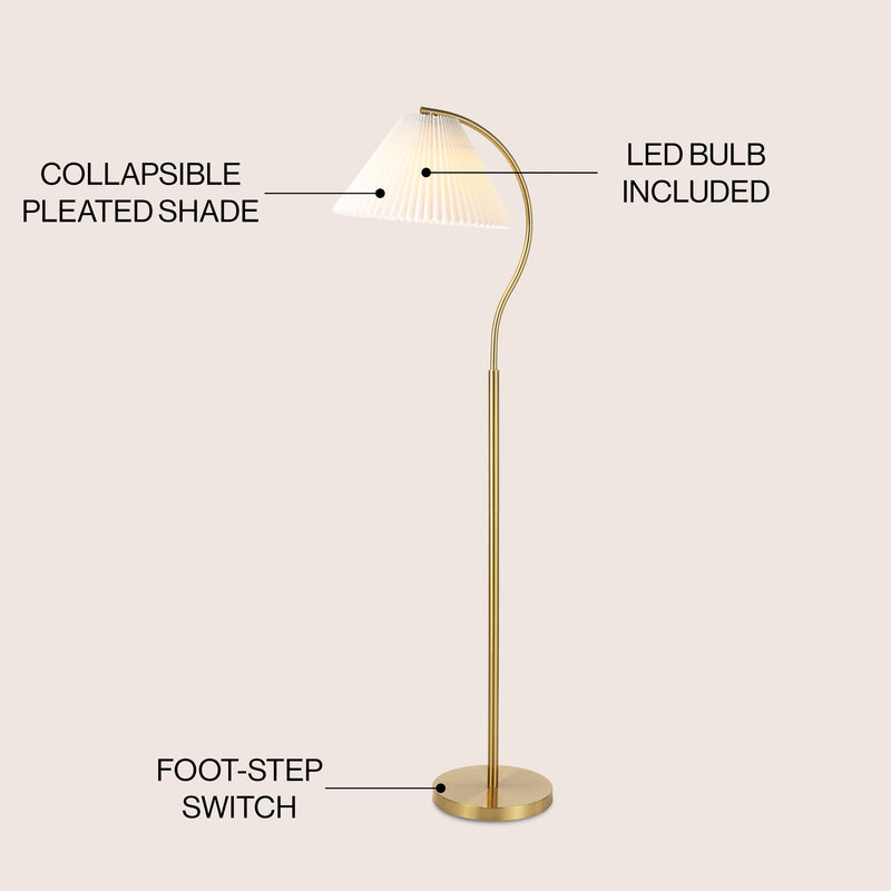 Devon 60.5" Modern Glam Metal Arc LED Floor Lamp with Pleated Shade