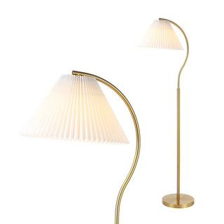 Devon 60.5" Modern Glam Metal Arc LED Floor Lamp with Pleated Shade - JONATHAN Y