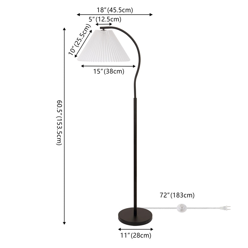 Devon 60.5" Modern Glam Metal Arc LED Floor Lamp with Pleated Shade