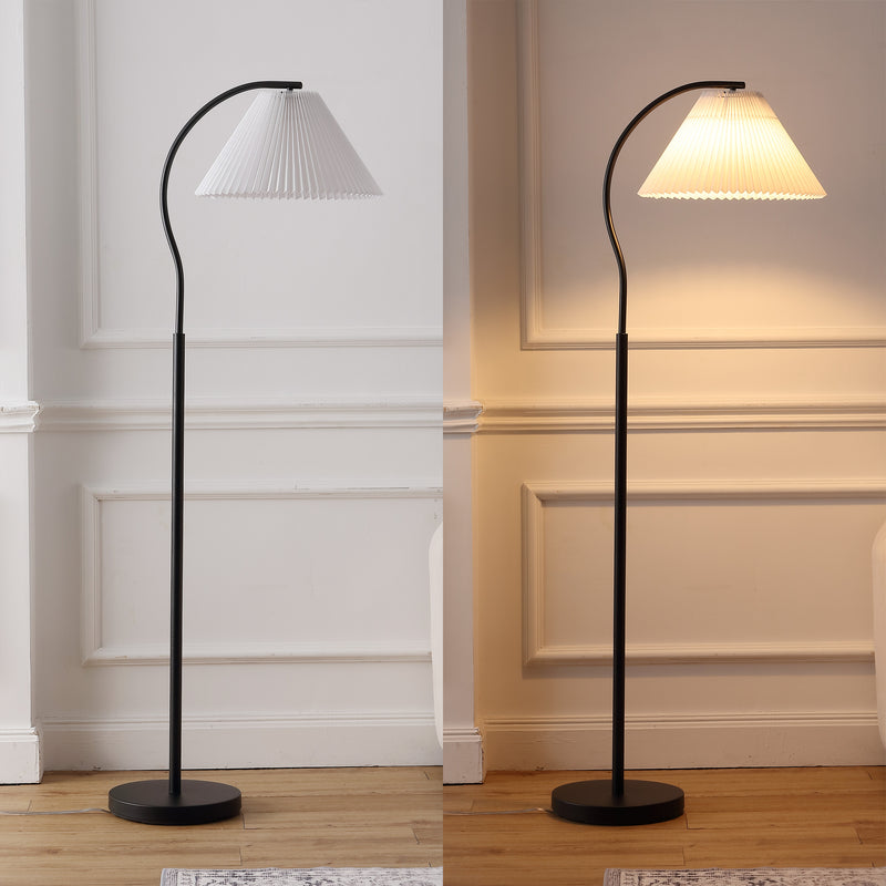 Devon 60.5" Modern Glam Metal Arc LED Floor Lamp with Pleated Shade