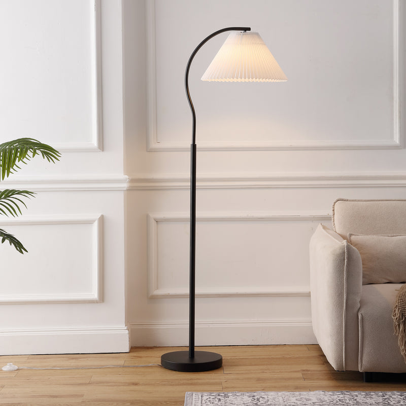 Devon 60.5" Modern Glam Metal Arc LED Floor Lamp with Pleated Shade
