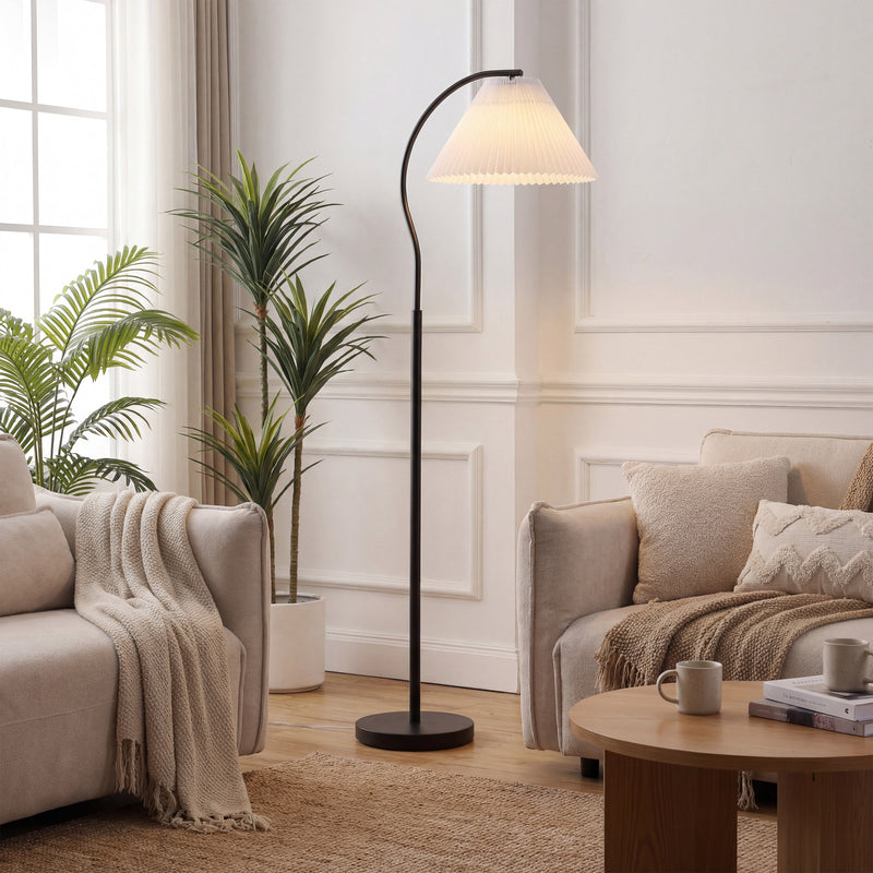 Devon 60.5" Modern Glam Metal Arc LED Floor Lamp with Pleated Shade