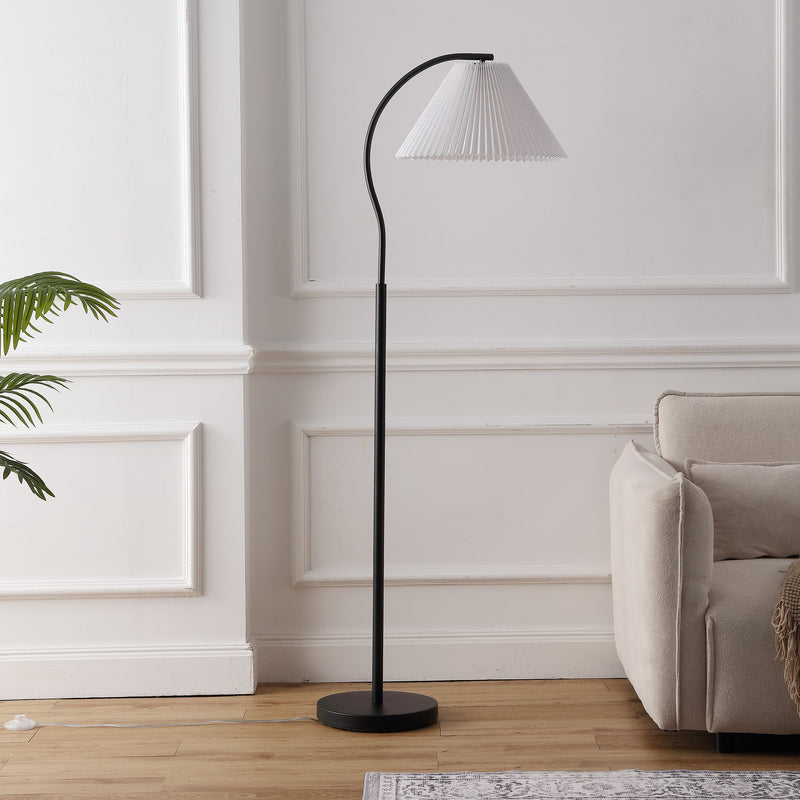 Devon 60.5" Modern Glam Metal Arc LED Floor Lamp with Pleated Shade