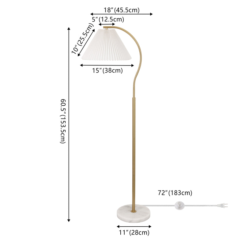 Devon 60.5" Modern Glam Metal Arc LED Floor Lamp with Pleated Shade