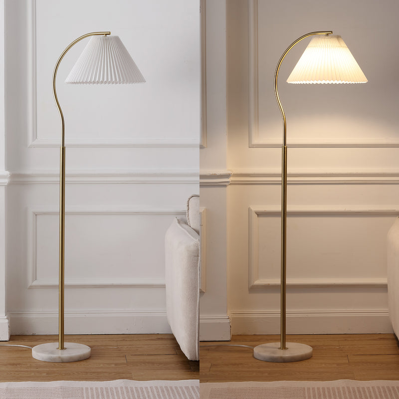 Devon 60.5" Modern Glam Metal Arc LED Floor Lamp with Pleated Shade