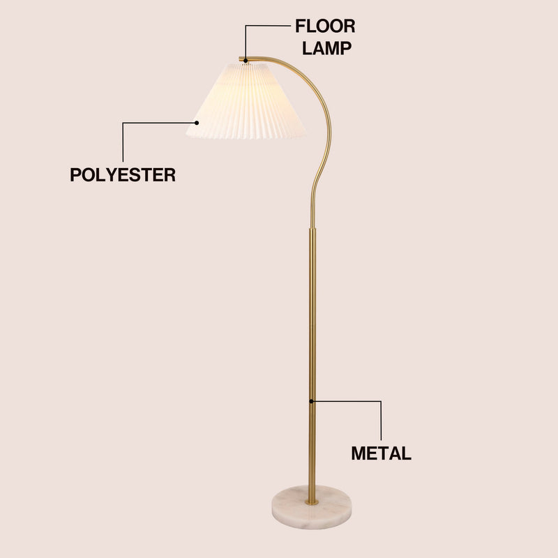 Devon 60.5" Modern Glam Metal Arc LED Floor Lamp with Pleated Shade