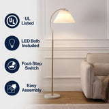 Devon 60.5" Modern Glam Metal Arc LED Floor Lamp with Pleated Shade