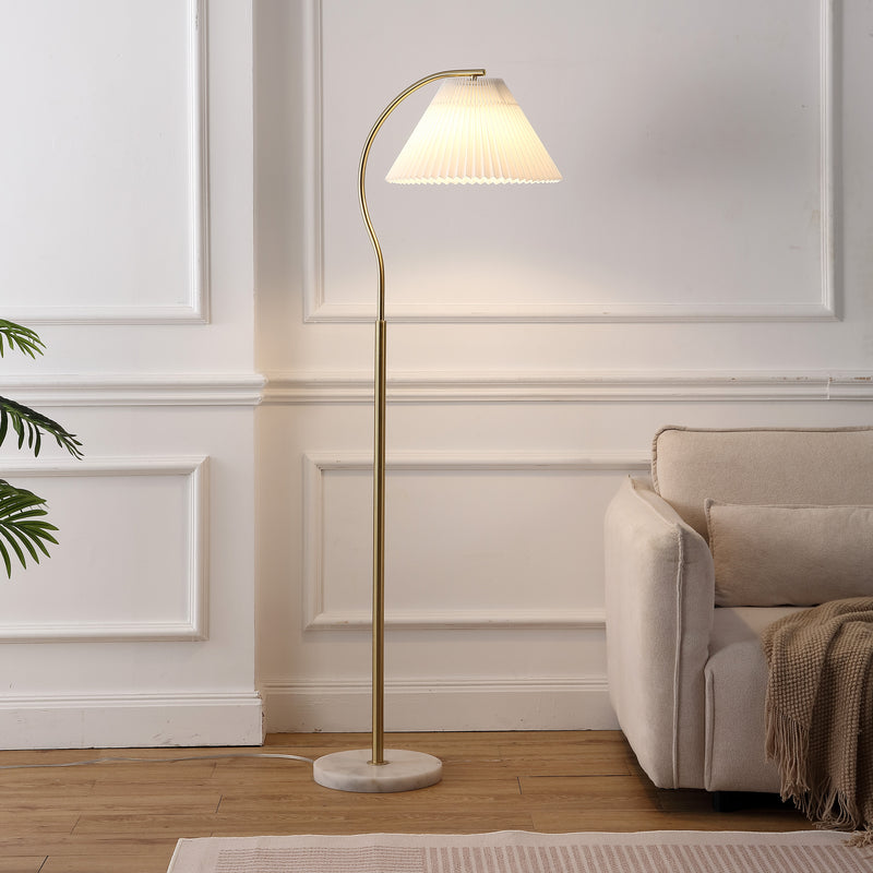 Devon 60.5" Modern Glam Metal Arc LED Floor Lamp with Pleated Shade