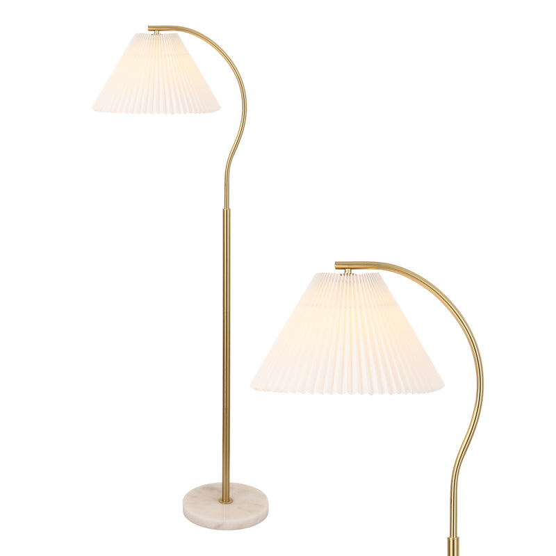 Devon 60.5" Modern Glam Metal Arc LED Floor Lamp with Pleated Shade