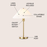 Freida 21.25" Modern Glam Metal Column LED Table Lamp with USB Charging Port and Pleated Shade - JONATHAN Y