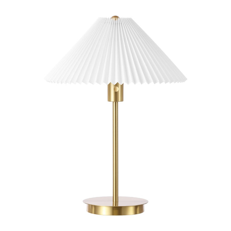 Freida 21.25" Modern Glam Metal Column LED Table Lamp with USB Charging Port and Pleated Shade - JONATHAN Y