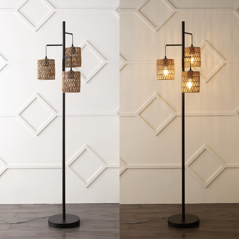 Isla 70.75" 3-Light Mid-Century Bohemian Metal/Rope LED Floor Lamp - JONATHAN Y