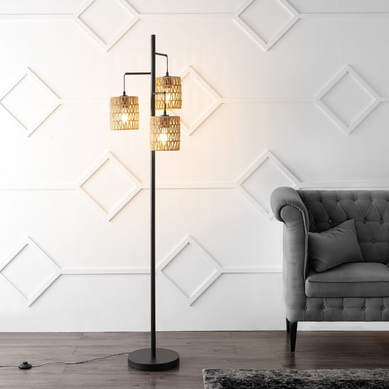 Isla 70.75" 3-Light Mid-Century Bohemian Metal/Rope LED Floor Lamp - JONATHAN Y