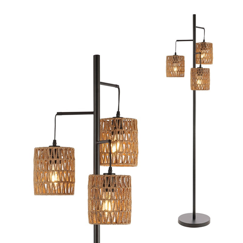 Isla 70.75" 3-Light Mid-Century Bohemian Metal/Rope LED Floor Lamp - JONATHAN Y