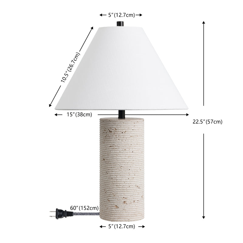 Kelsey 22.50" Modern Minimalist Travertine Column LED Table Lamp