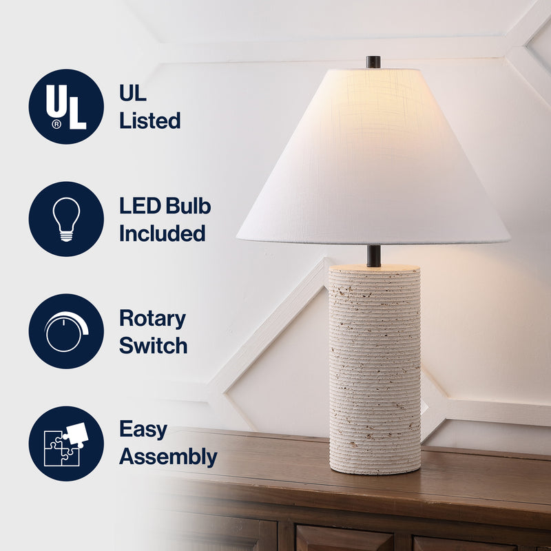 Kelsey 22.50" Modern Minimalist Travertine Column LED Table Lamp