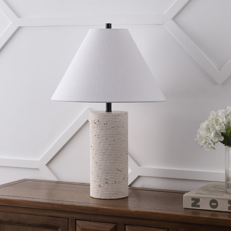 Kelsey 22.50" Modern Minimalist Travertine Column LED Table Lamp