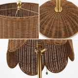 Joel 63.5" Coastal Bohemian Scallop Shade Rattan/Metal LED Floor Lamp with Pull Chain
