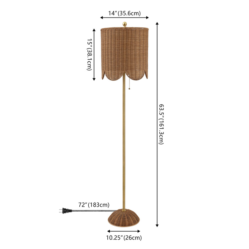 Joel 63.5" Coastal Bohemian Scallop Shade Rattan/Metal LED Floor Lamp with Pull Chain
