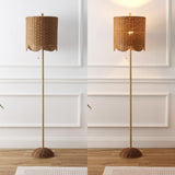Joel 63.5" Coastal Bohemian Scallop Shade Rattan/Metal LED Floor Lamp with Pull Chain