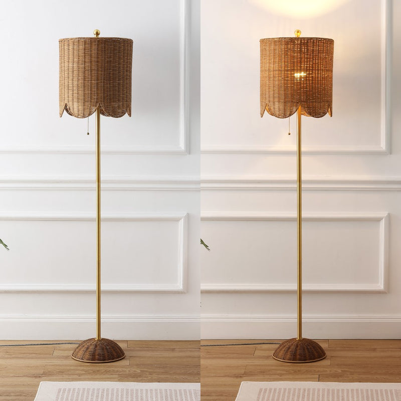 Joel 63.5" Coastal Bohemian Scallop Shade Rattan/Metal LED Floor Lamp with Pull Chain