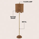 Joel 63.5" Coastal Bohemian Scallop Shade Rattan/Metal LED Floor Lamp with Pull Chain