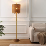Joel 63.5" Coastal Bohemian Scallop Shade Rattan/Metal LED Floor Lamp with Pull Chain