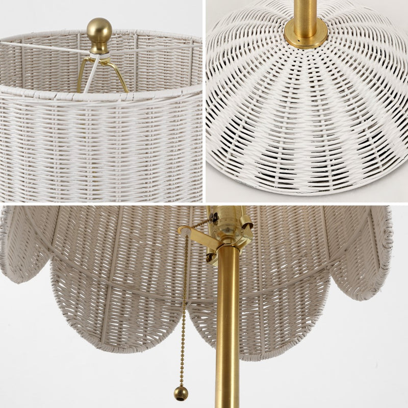 Joel 63.5" Coastal Bohemian Scallop Shade Rattan/Metal LED Floor Lamp with Pull Chain