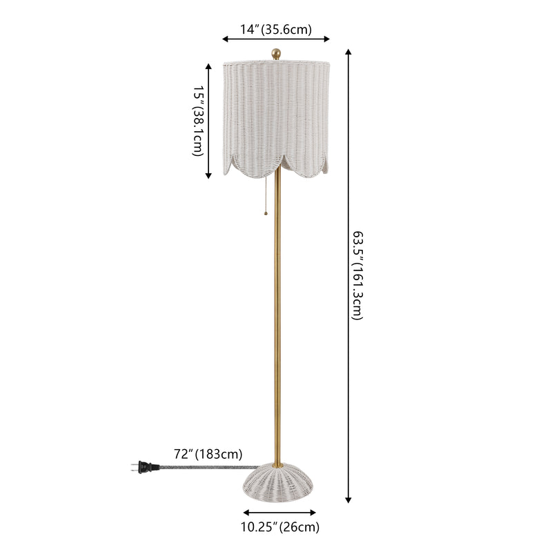 Joel 63.5" Coastal Bohemian Scallop Shade Rattan/Metal LED Floor Lamp with Pull Chain