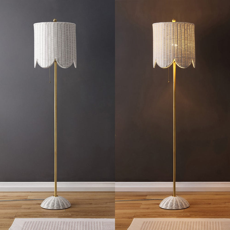 Joel 63.5" Coastal Bohemian Scallop Shade Rattan/Metal LED Floor Lamp with Pull Chain