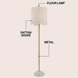Joel 63.5" Coastal Bohemian Scallop Shade Rattan/Metal LED Floor Lamp with Pull Chain