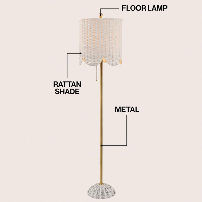Joel 63.5" Coastal Bohemian Scallop Shade Rattan/Metal LED Floor Lamp with Pull Chain