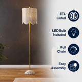 Joel 63.5" Coastal Bohemian Scallop Shade Rattan/Metal LED Floor Lamp with Pull Chain