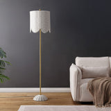 Joel 63.5" Coastal Bohemian Scallop Shade Rattan/Metal LED Floor Lamp with Pull Chain