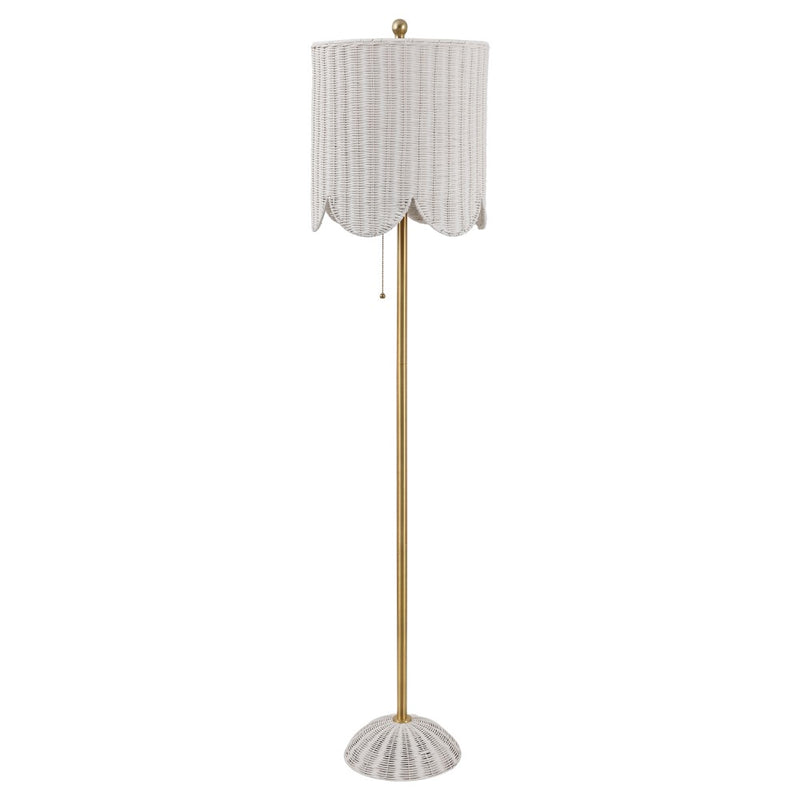 Joel 63.5" Coastal Bohemian Scallop Shade Rattan/Metal LED Floor Lamp with Pull Chain