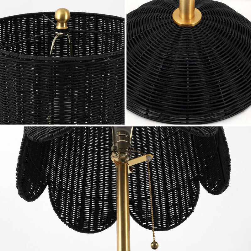 Joel 63.5" Coastal Bohemian Scallop Shade Rattan/Metal LED Floor Lamp with Pull Chain