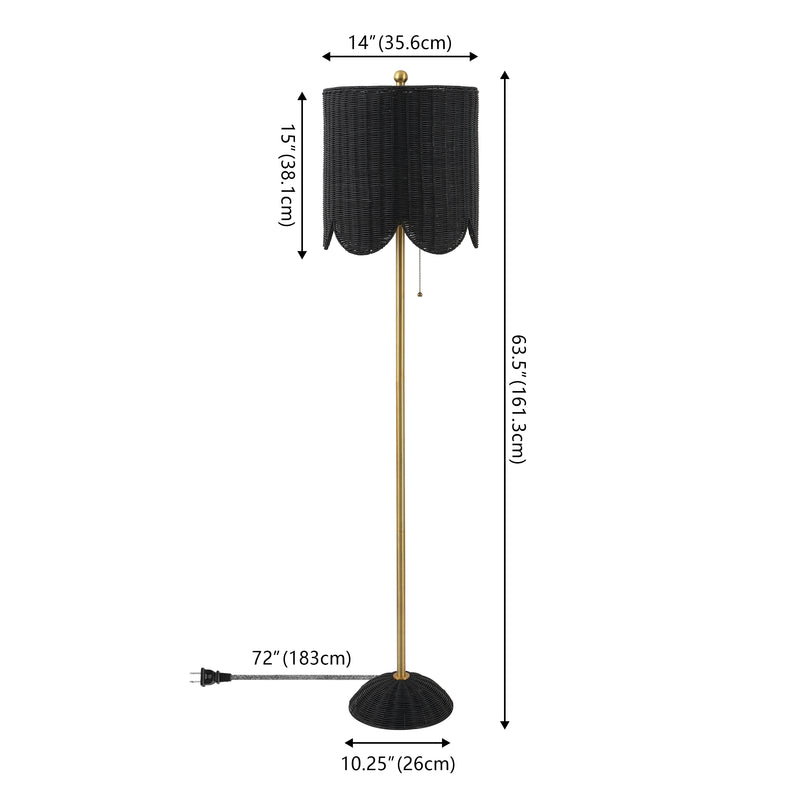 Joel 63.5" Coastal Bohemian Scallop Shade Rattan/Metal LED Floor Lamp with Pull Chain