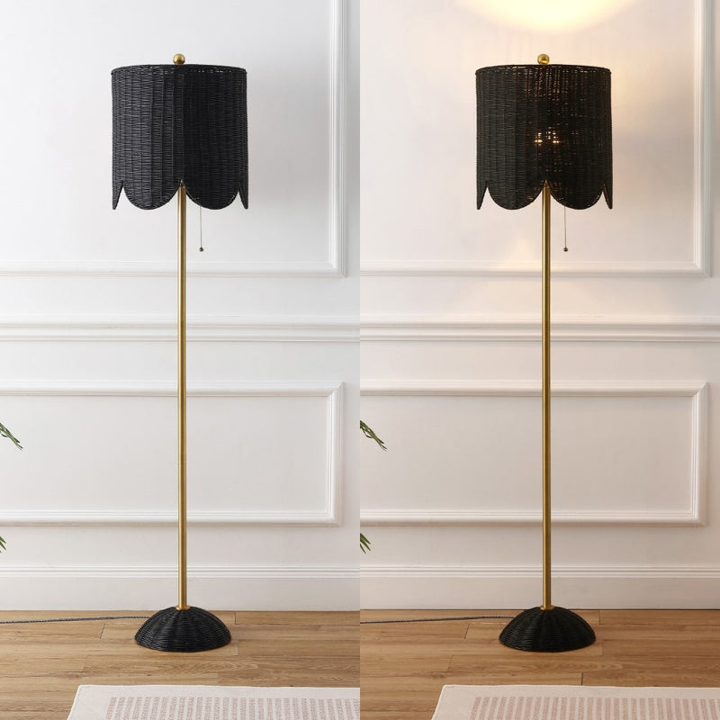Joel 63.5" Coastal Bohemian Scallop Shade Rattan/Metal LED Floor Lamp with Pull Chain