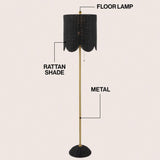 Joel 63.5" Coastal Bohemian Scallop Shade Rattan/Metal LED Floor Lamp with Pull Chain